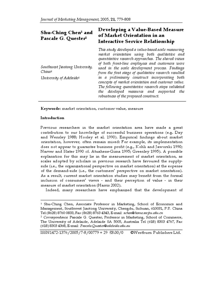 Shu-Ching Chen and Pascale G. Quester Developing A Value-Based Measure ...