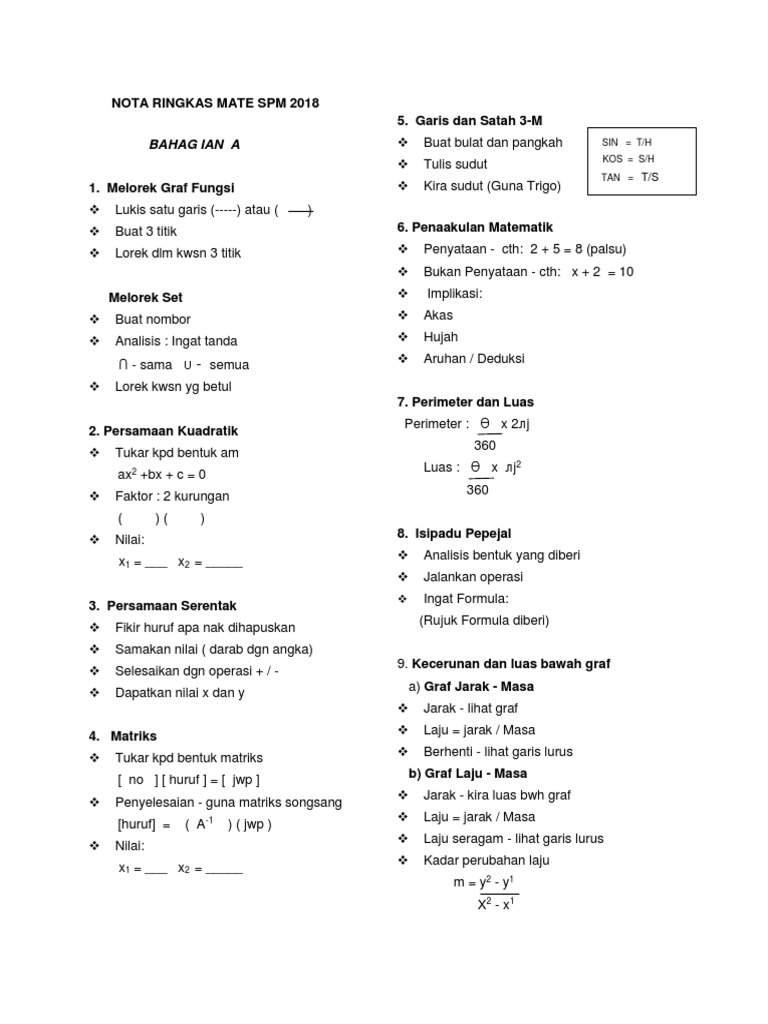 Nota Ringkas Mate Spm Baru Pdf