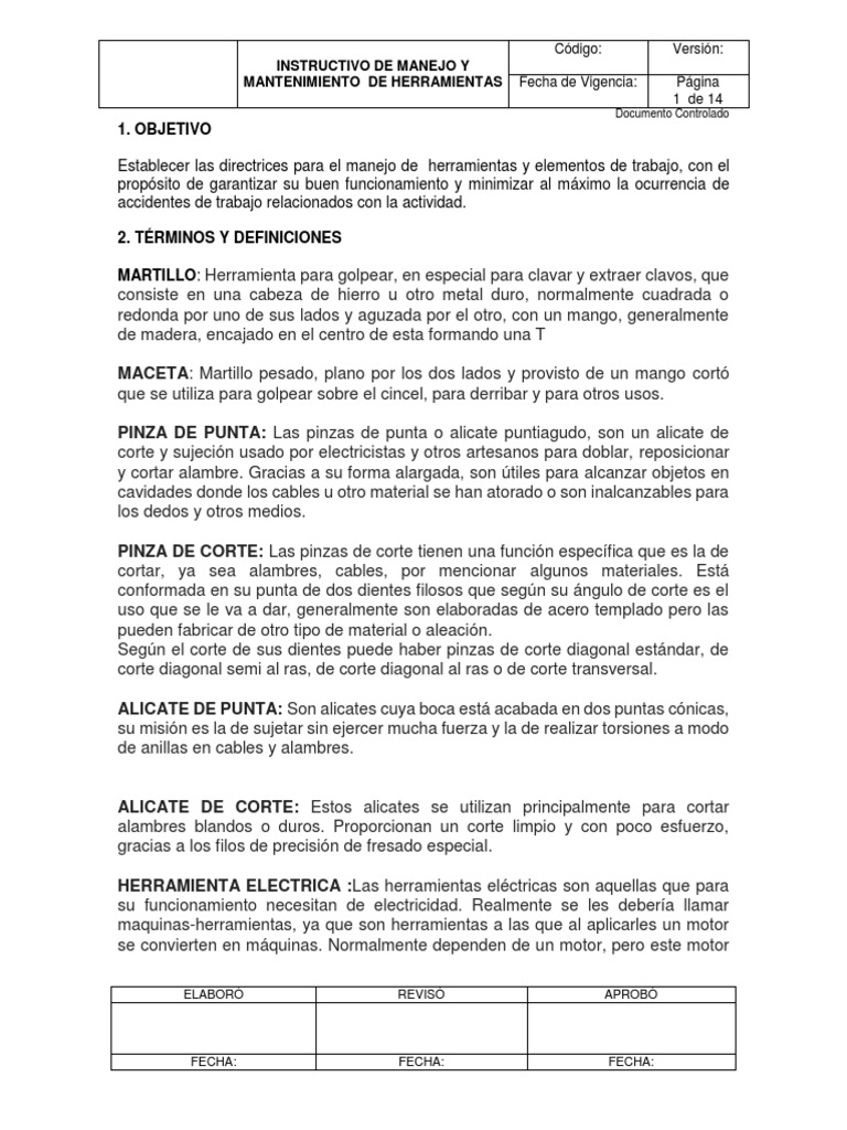 Instructivo de Manejo y Mantenimiento Herramientas | PDF | Perforar ...