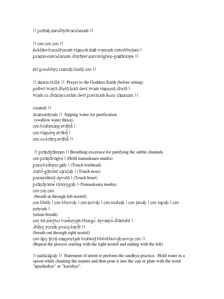 Steps for Pratah Sandhyavandanam | PDF | Prayer | Tantra