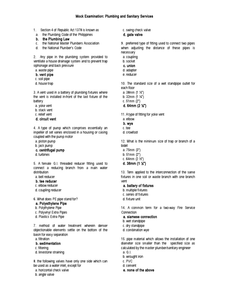 Plumbing exam pdf plumbing sanitary sewer