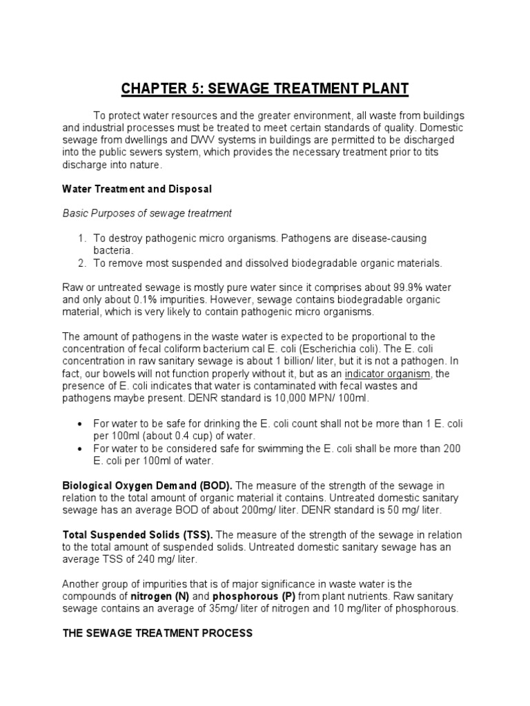 Chapter 5: Sewage Treatment Plant: Water Treatment and Disposal | PDF ...