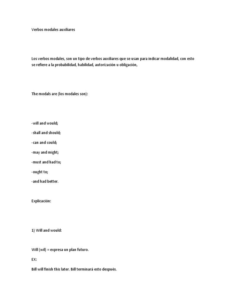 Verbos Modales Auxiliares | PDF