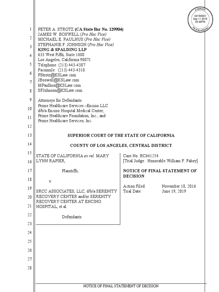 Final Decision Notice: CA Case BC641254 | PDF | Testimony | Burden Of ...