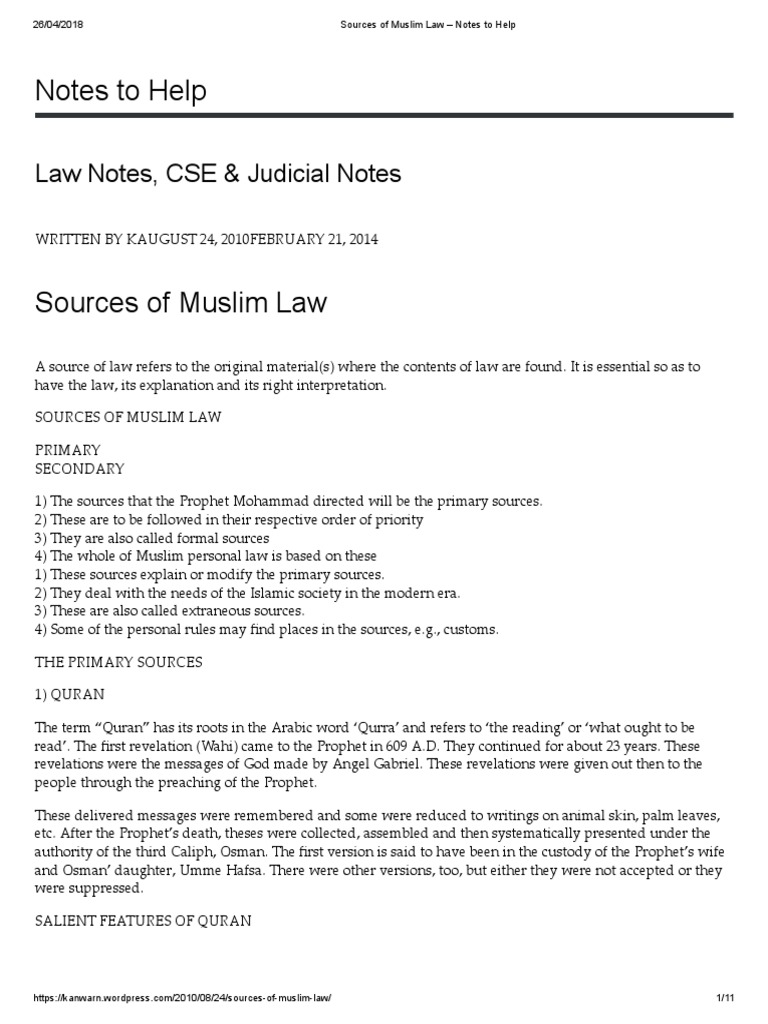 sources-of-muslim-law-notes-pdf-hadith-precedent