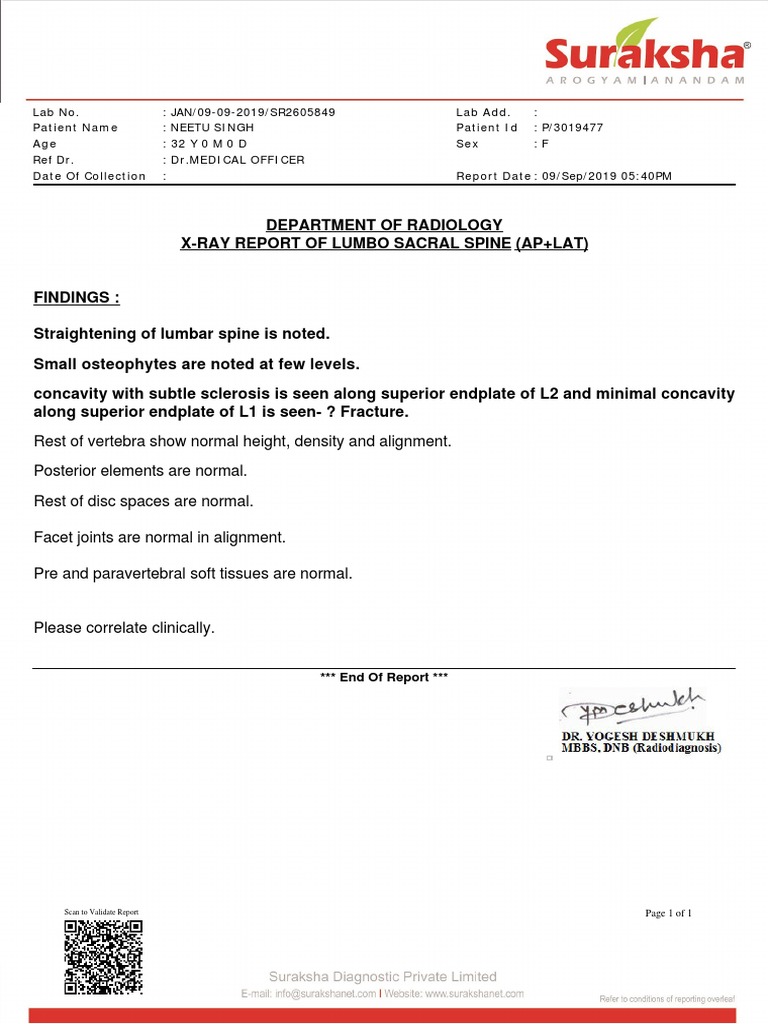 Normal Cervical Spine X Ray Report
