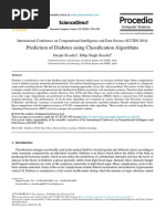 Prediction of Diabetes Using Classi Cation Algorithms