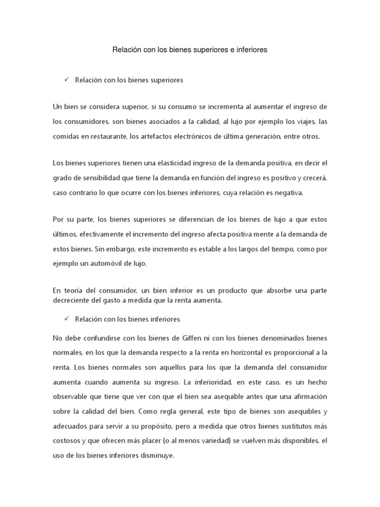 Bienes Superiores e Inferiores: Definición y Ejemplos | PDF | Oferta y ...