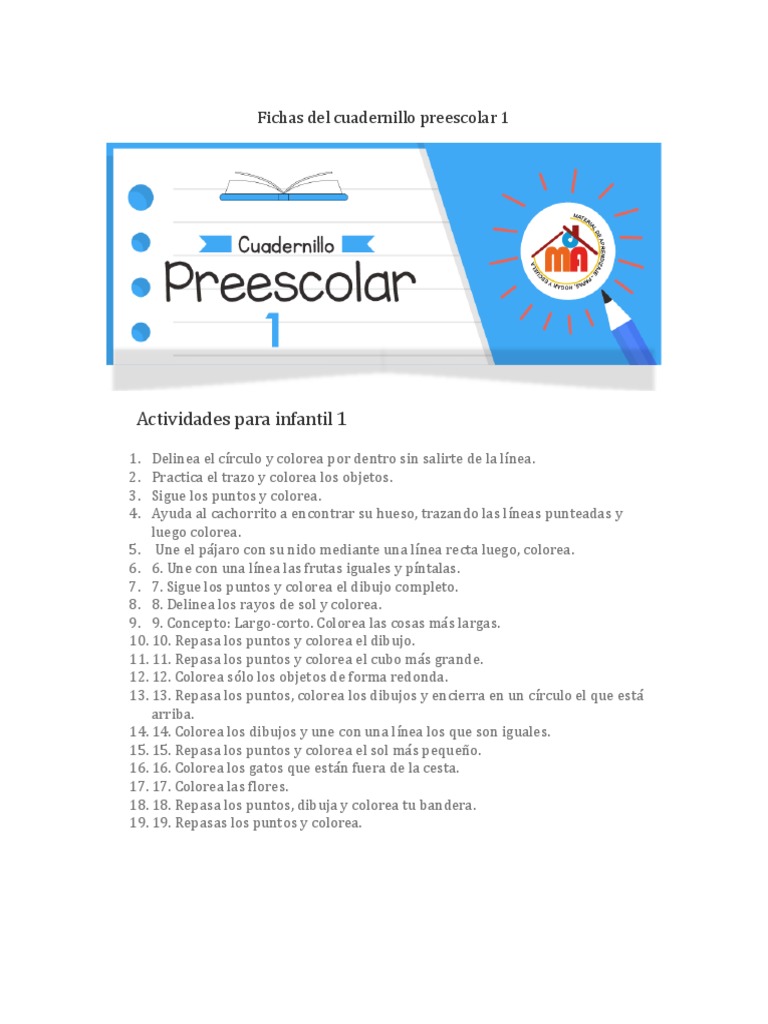 Fichas Del Cuadernillo Preescolar 1 | PDF