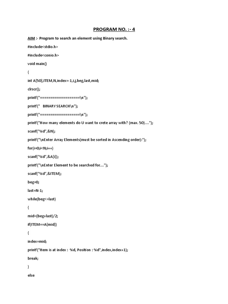 Binary search program in C | PDF