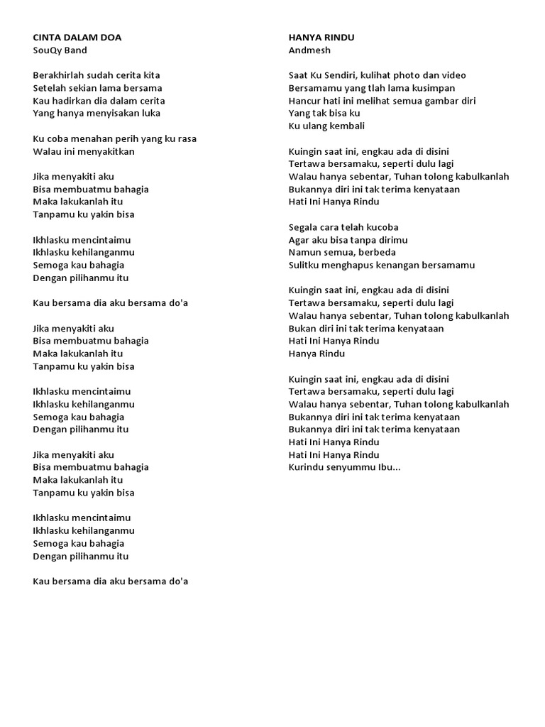 Lirik Lagu Cinta Dalam Doa Pdf