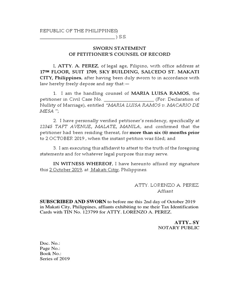 Sworn Statement of Counsel of Record Nullity PDF