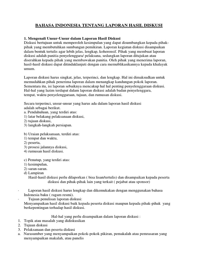 Bahasa Indonesia Tentang Laporan Hasil Diskusi