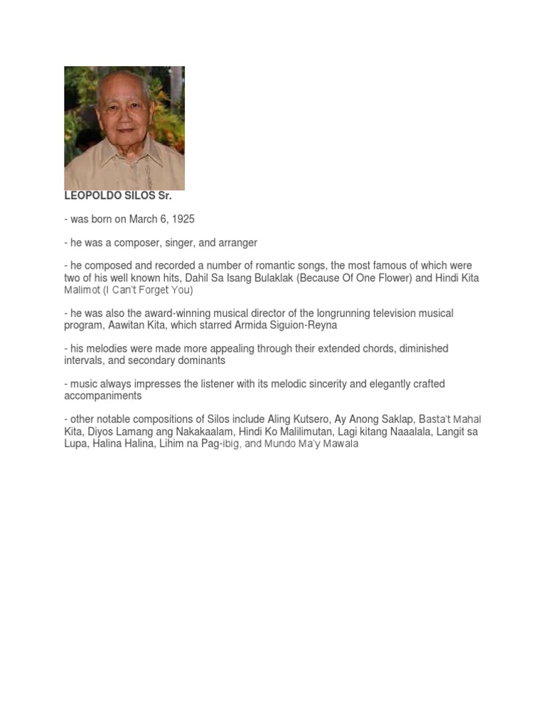 A Tribute to Leopoldo Silos Sr.: His Life and Legacy as a Renowned ...