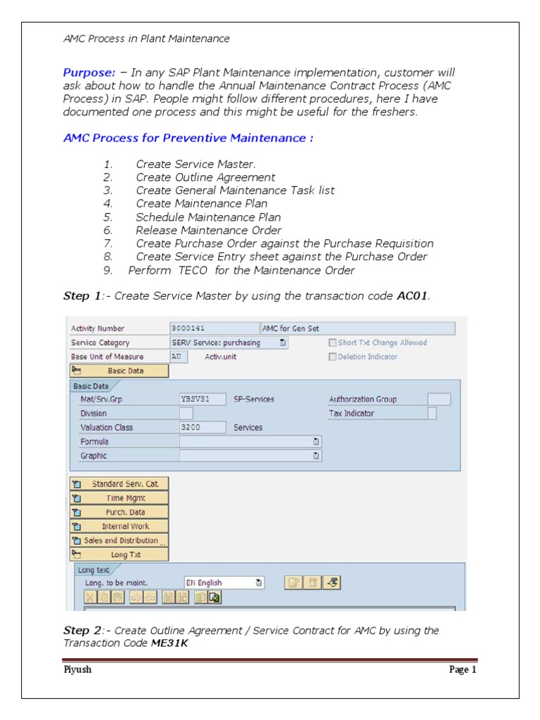 AMC Process in SAP Plant Maintenance | PDF | Financial Transaction ...