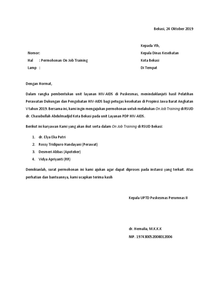 Surat Permohonan Ojt