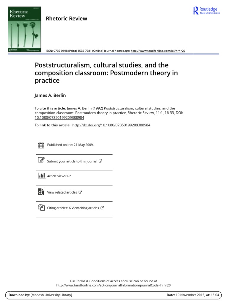 Poststructuralism, Cultural Studies, and The Composition Classroom