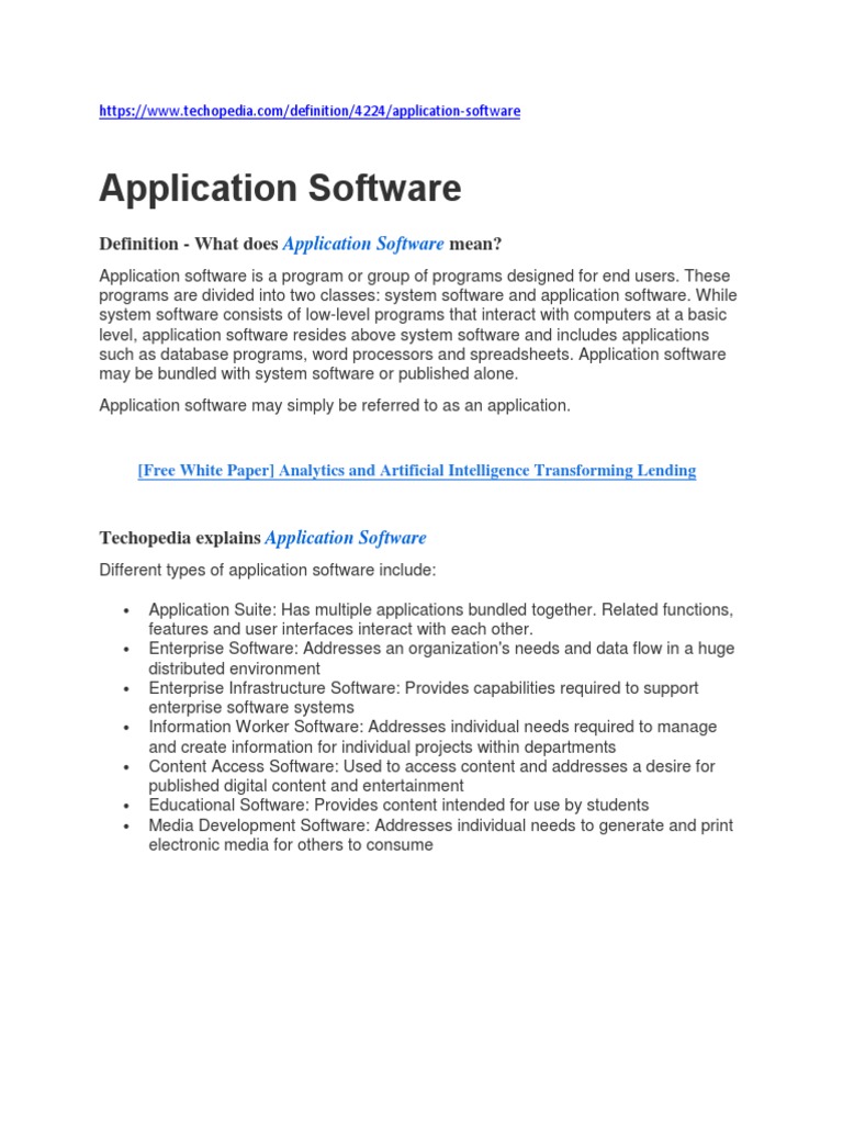 Application Software Definition What does mean?