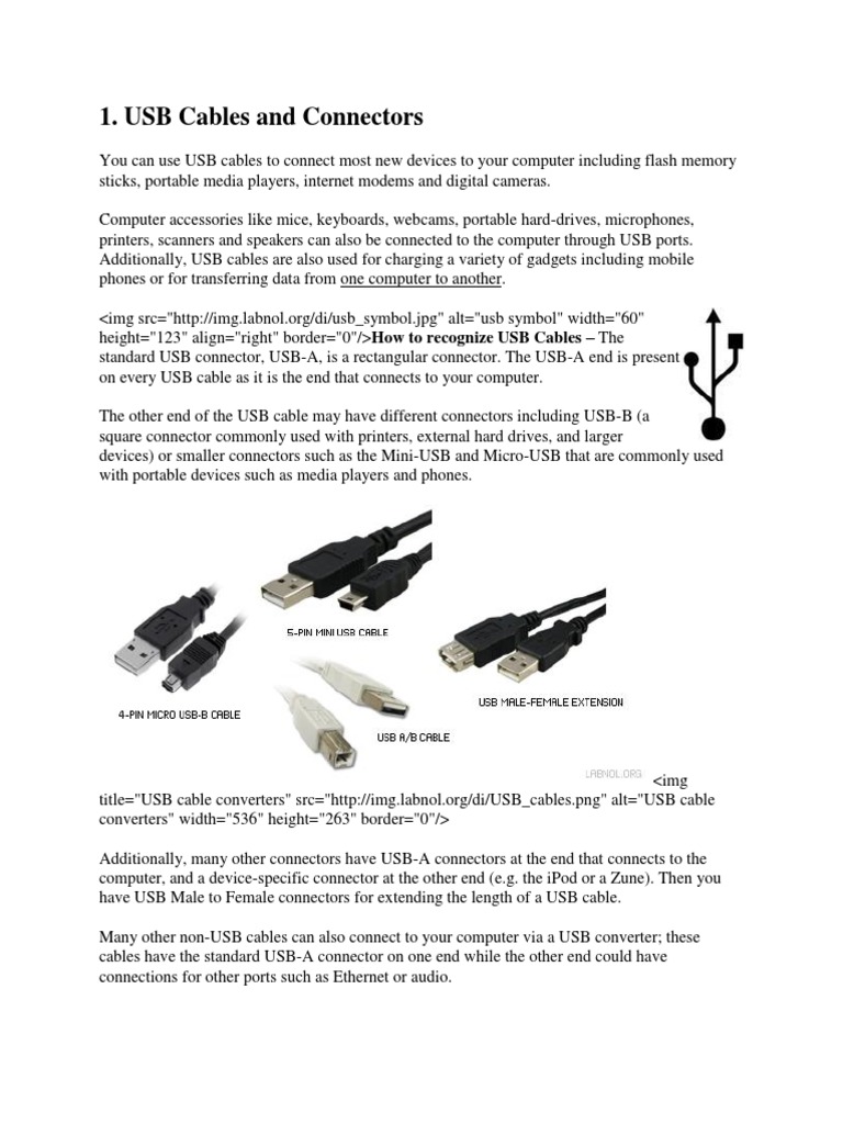 Cables and Connectors PDF Hdmi Usb