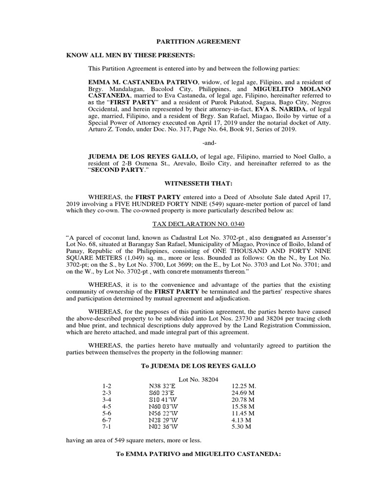 Land Partition Agreement Template | PDF | Government | Government ...