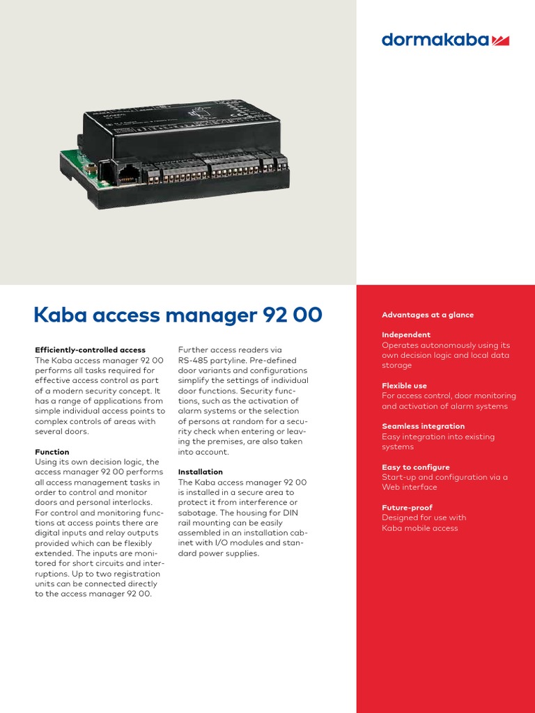 Kaba Access Manager 92 00 Factsheet Input/Output Access Control