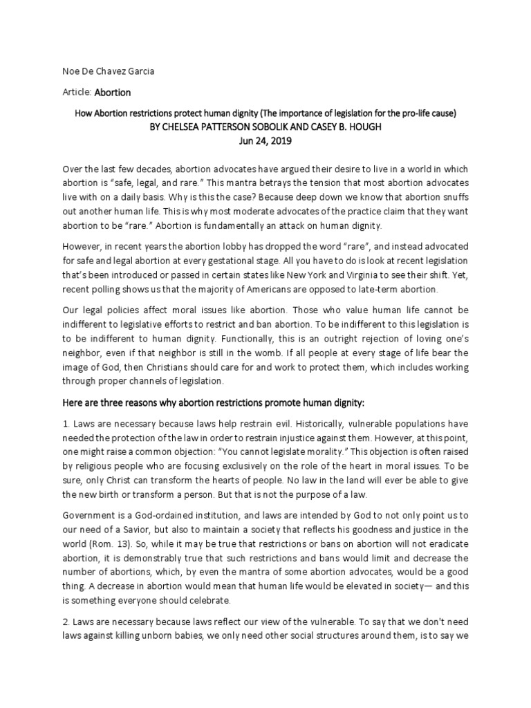 How Abortion Restrictions Protect Human Dignity (The Importance of