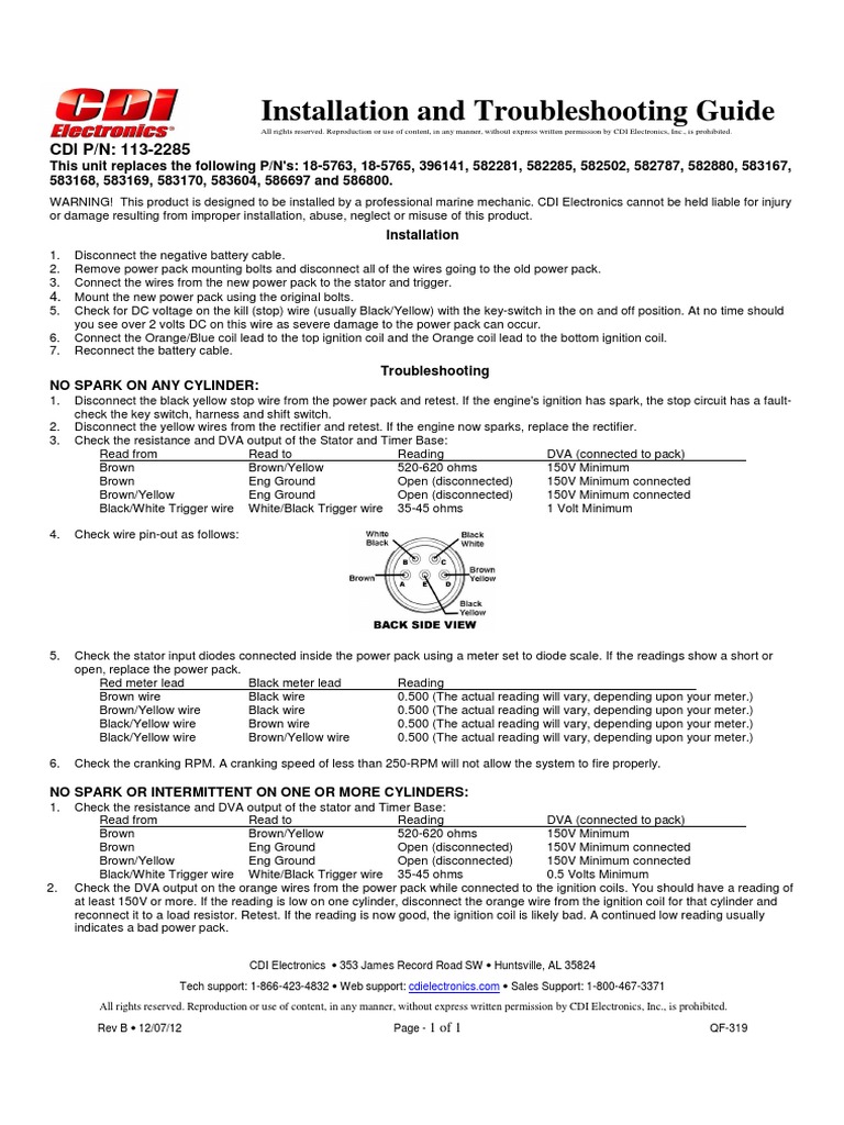Installation and Troubleshooting Guide CDI P/N 1132285 PDF