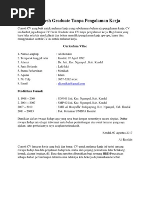 Contoh Cv Fresh Graduate Tanpa Pengalaman Kerja Pdf