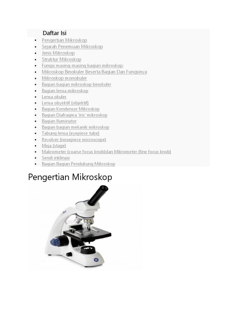 Pengertian Mikroskop Daftar Isi