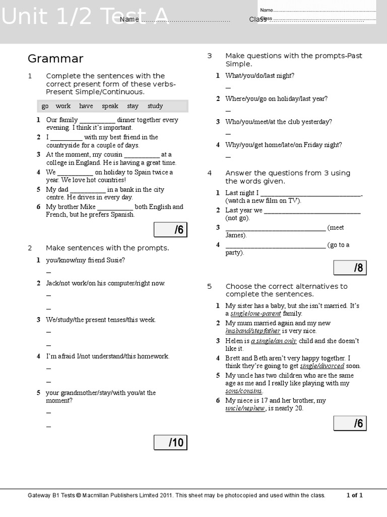 Grammar and Vocabulary Test | PDF | Language Mechanics | Cognitive Science