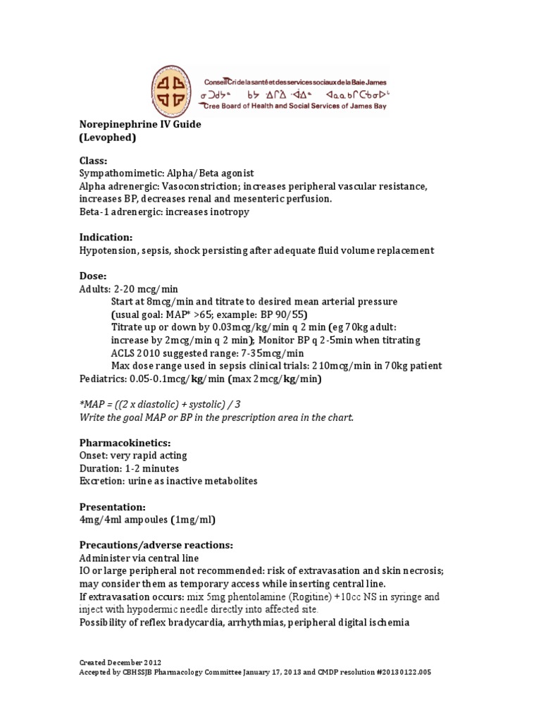 Norepinephrine IV Administration Guide | PDF | Blood Pressure | Drugs