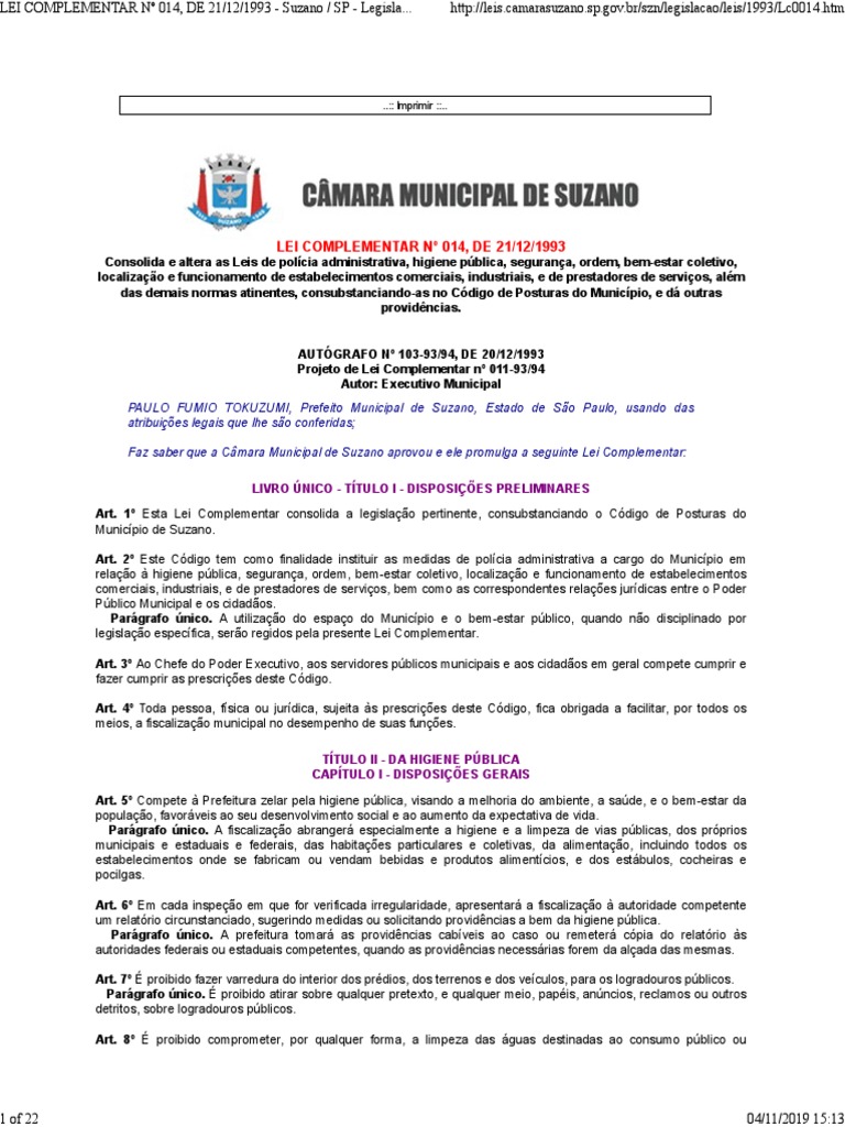Complementar 14-1993 PDF | PDF | Desperdício | Estatuto