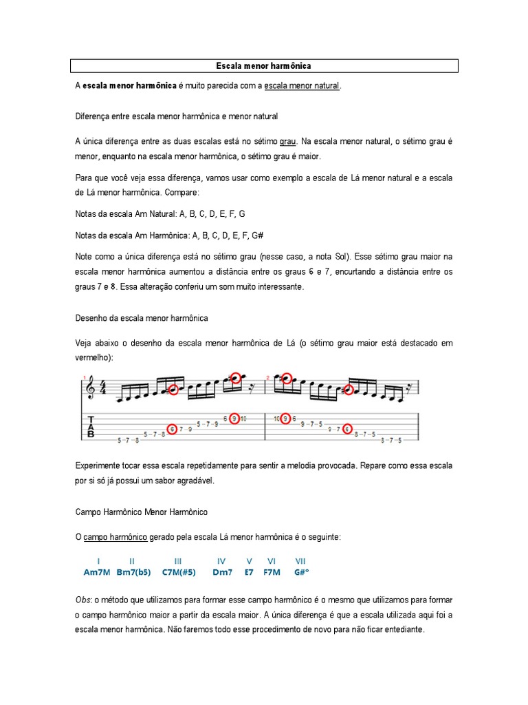 Escala Menor Harmônica e Melodica PDF Escala menor Harmônica