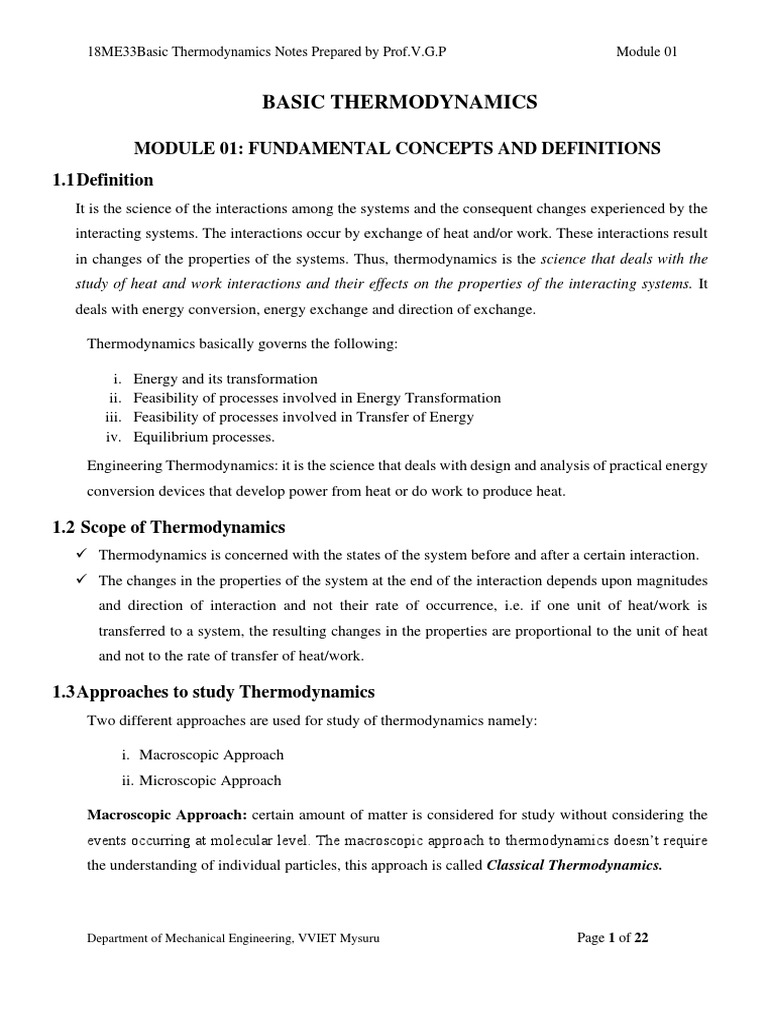 Basic Thermodynamics: Module 01: Fundamental Concepts and Definitions 1 ...