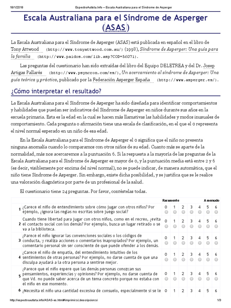 Escala Australiana para El Sindrome Asperger | PDF | Síndrome de ...