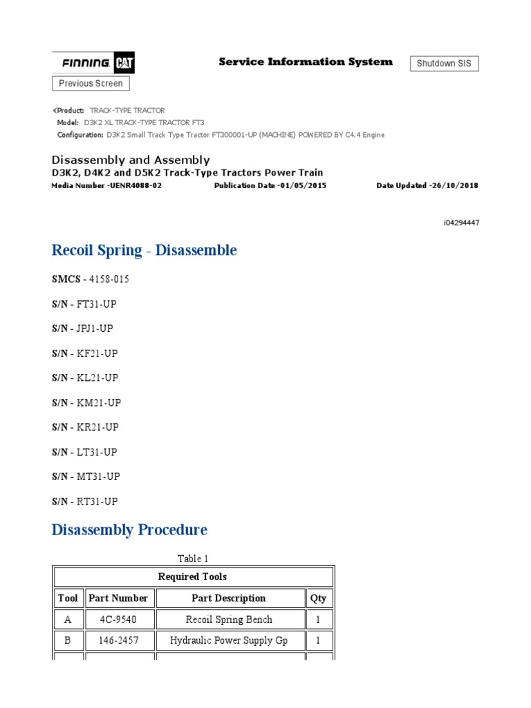 Recoil Spring Disassemble Disassembly and Assembly PDF Tractor