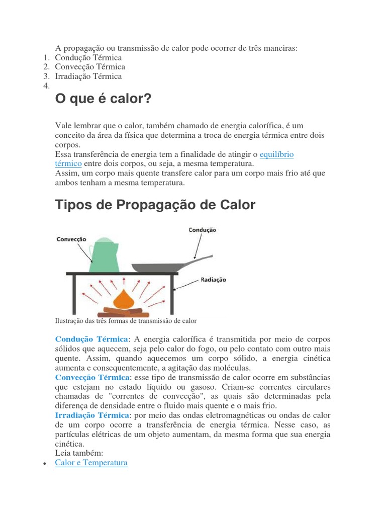 As três formas de propagação do calor: condução térmica, convecção ...