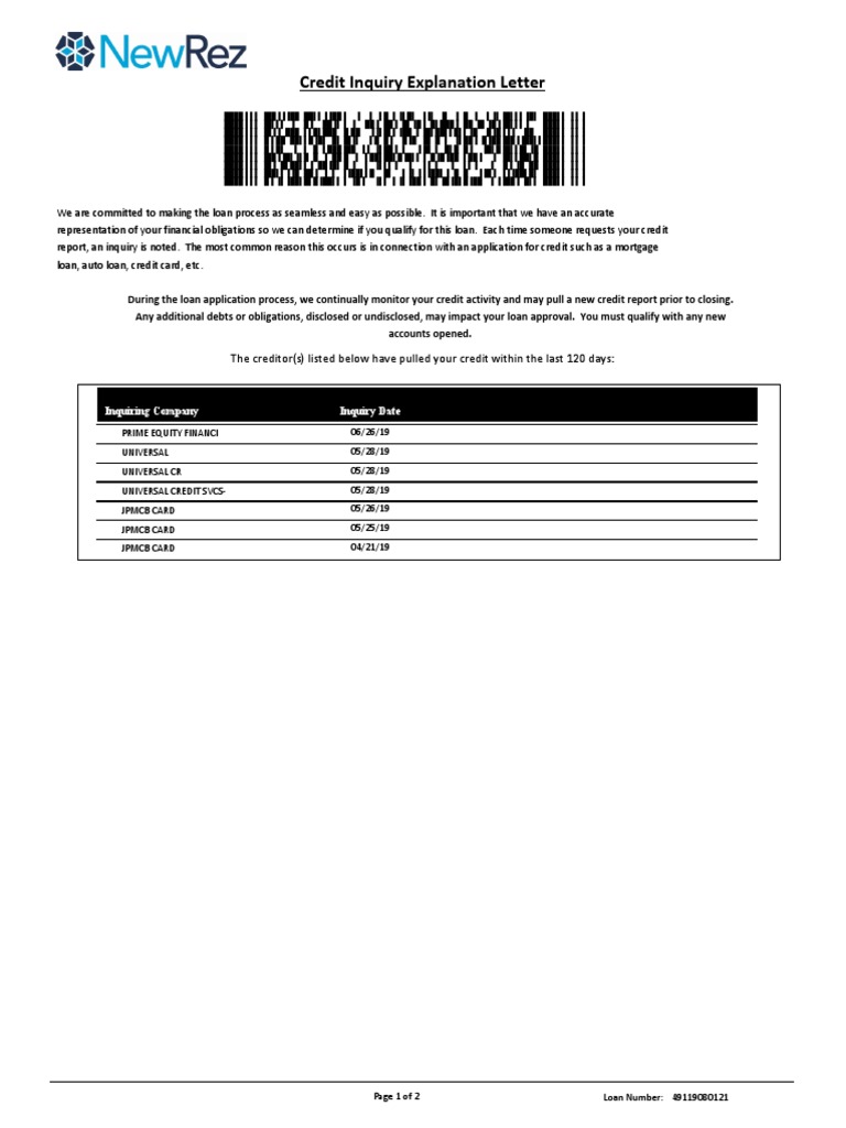 Credit Inquiry Explanation Letter Collection | Letter Template Collection