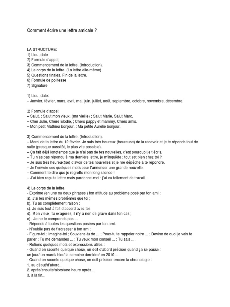 Lettre En Anglais A Un Ami Comment Écrire Une Lettre Amicale | PDF