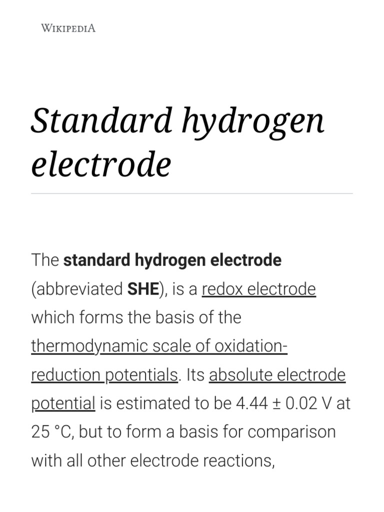 Standard Hydrogen Electrode Wikipedia Download Free PDF Redox