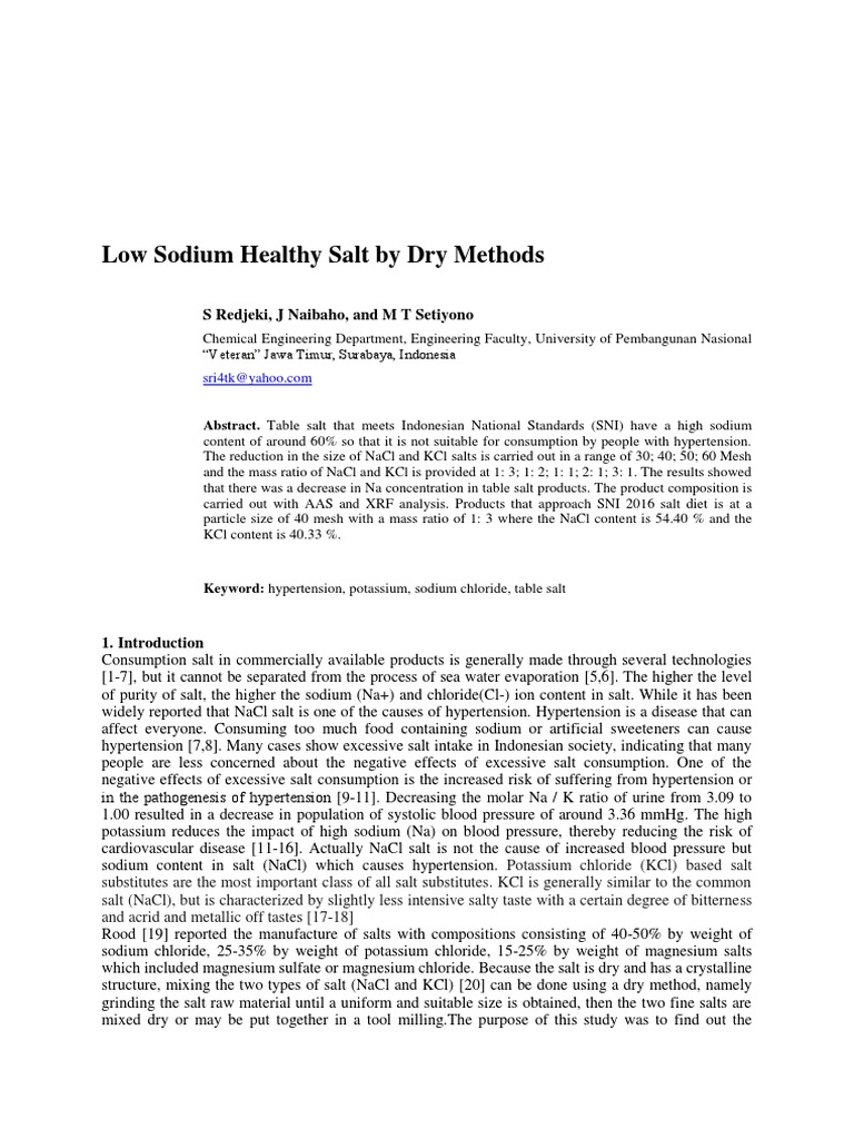 Low Sodium Salt Production Methods | PDF | Sodium Chloride | Potassium ...