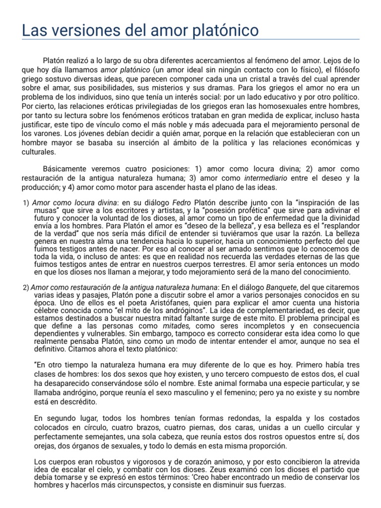 Significados del Amor Platónico | PDF | Amor | Platón