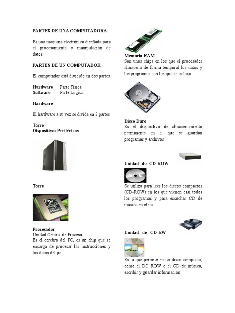 Partes y Periféricos de una Computadora | PDF | Periférico | Hardware ...