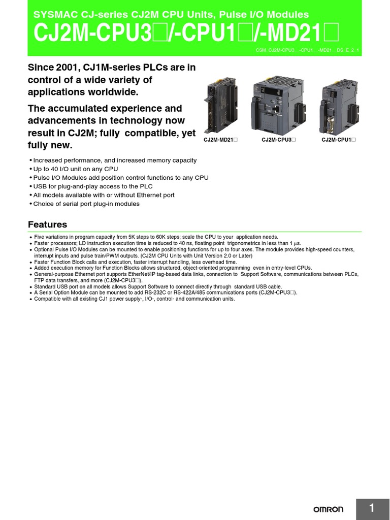 CJ2M CPU Data Sheet Tcm851-116410 | PDF | Programmable Logic Controller ...