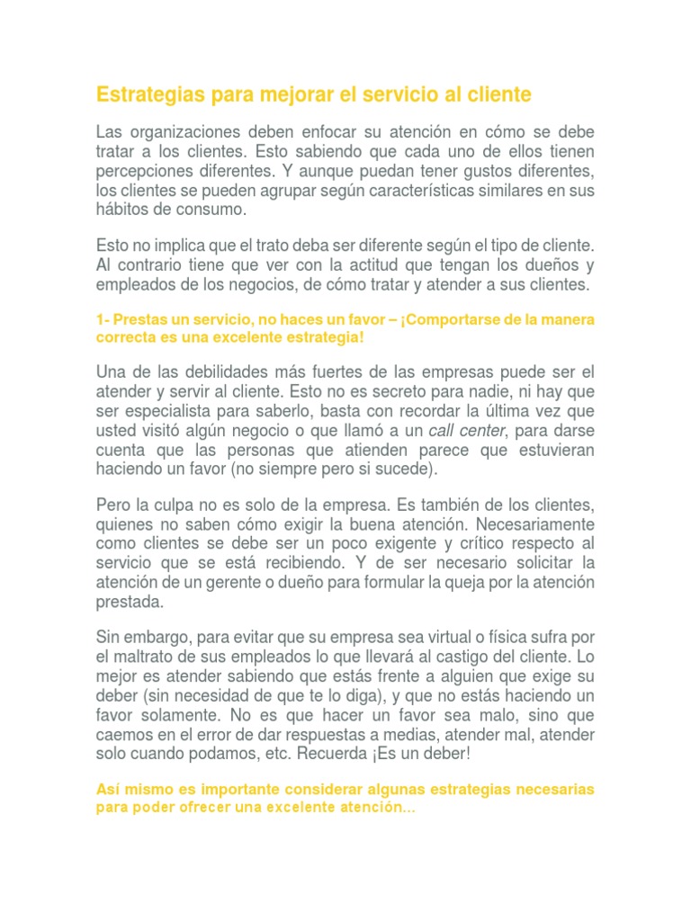 Estrategias para Mejorar Atención al Cliente | PDF | Servicio al ...