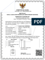 Kementerian Agama Republik Indonesia Sertifikat Hasil Ujian Akhir Madrasah Berstandar Nasional Madrasah Tsanawiyah