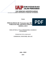 PREVALENCIA DE Toxocara Spp. EN PARQUES PÚBLICOS DEL DISTRITO SANTIAGO DE SURCO, 2013