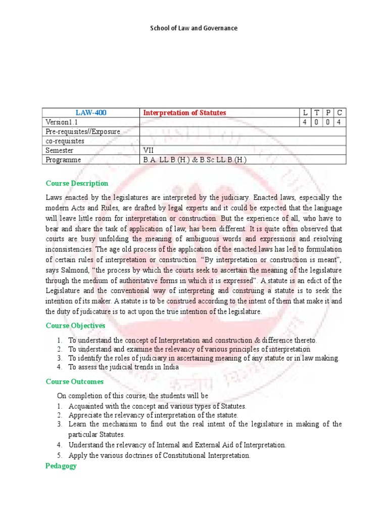 Interpretation of Statutes Understanding the Rules and Principles of Statutory Interpretation