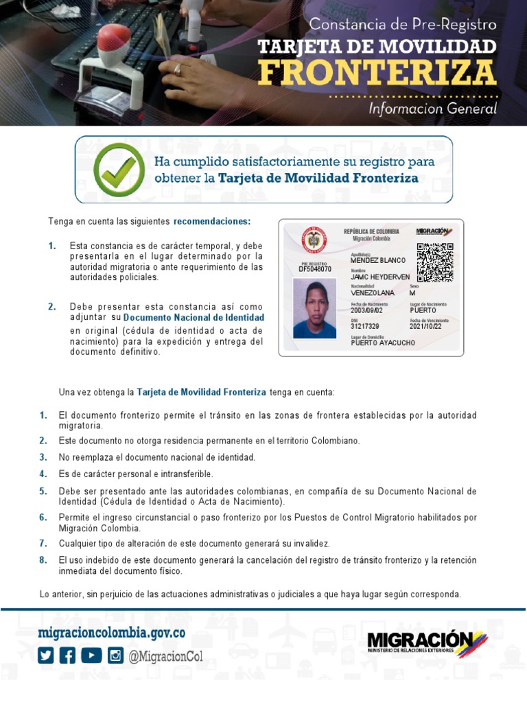 Modelo Carnet Fronteriza | PDF