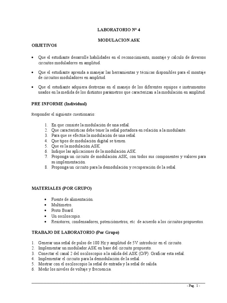 Lab - 4 Modulador ASK | PDF | Modulación | Ingeniería en telecomunicaciones
